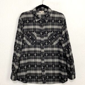 A.N.A. A New Approach Black/White Button-Up Western 100% Cotton Top Size L